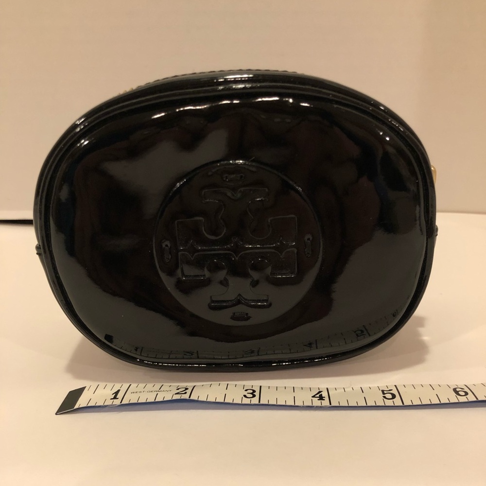Tory Burch black patent leather look cosmetic bag